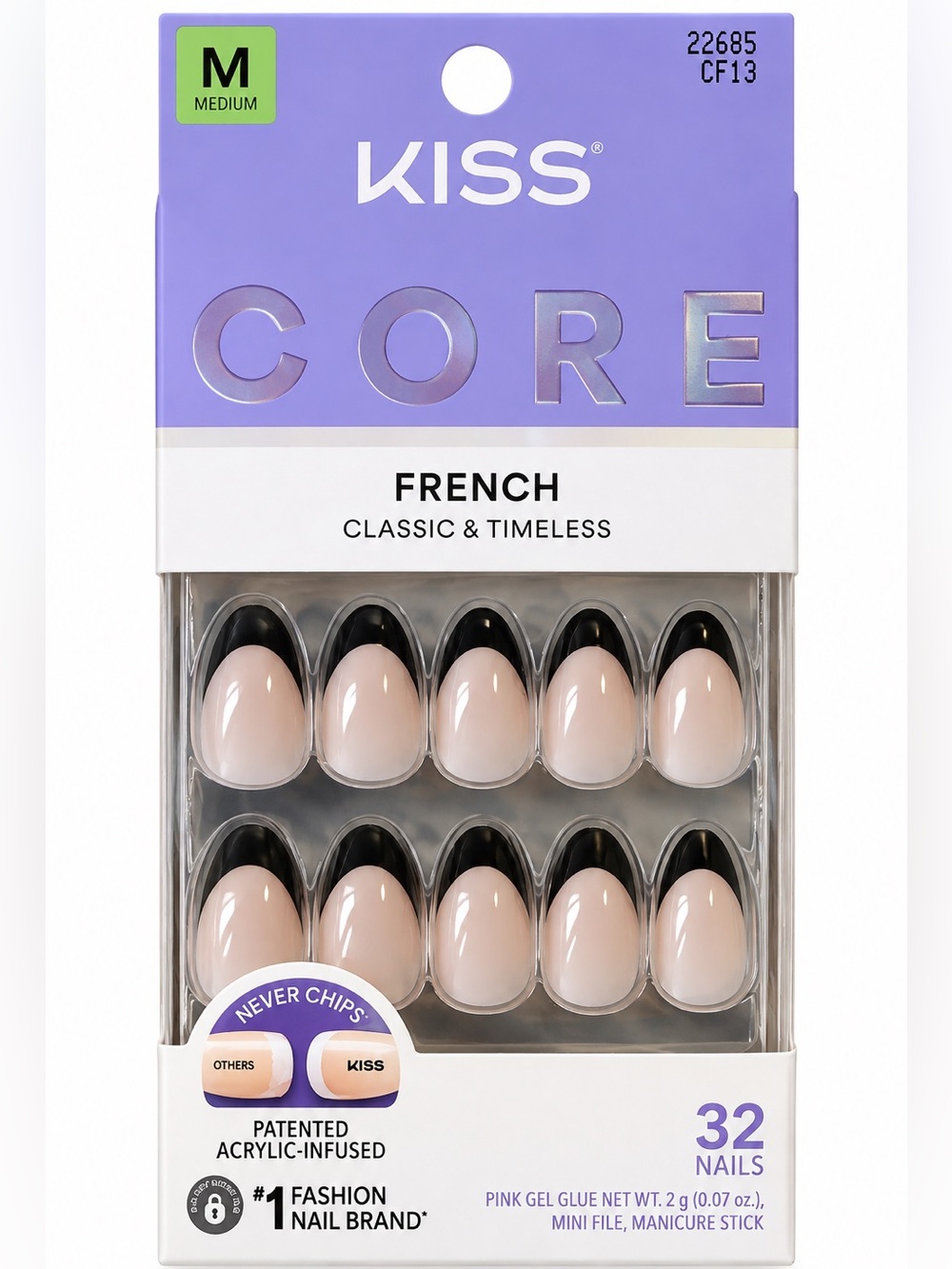Kiss French Press-On Nails - Black & Nude